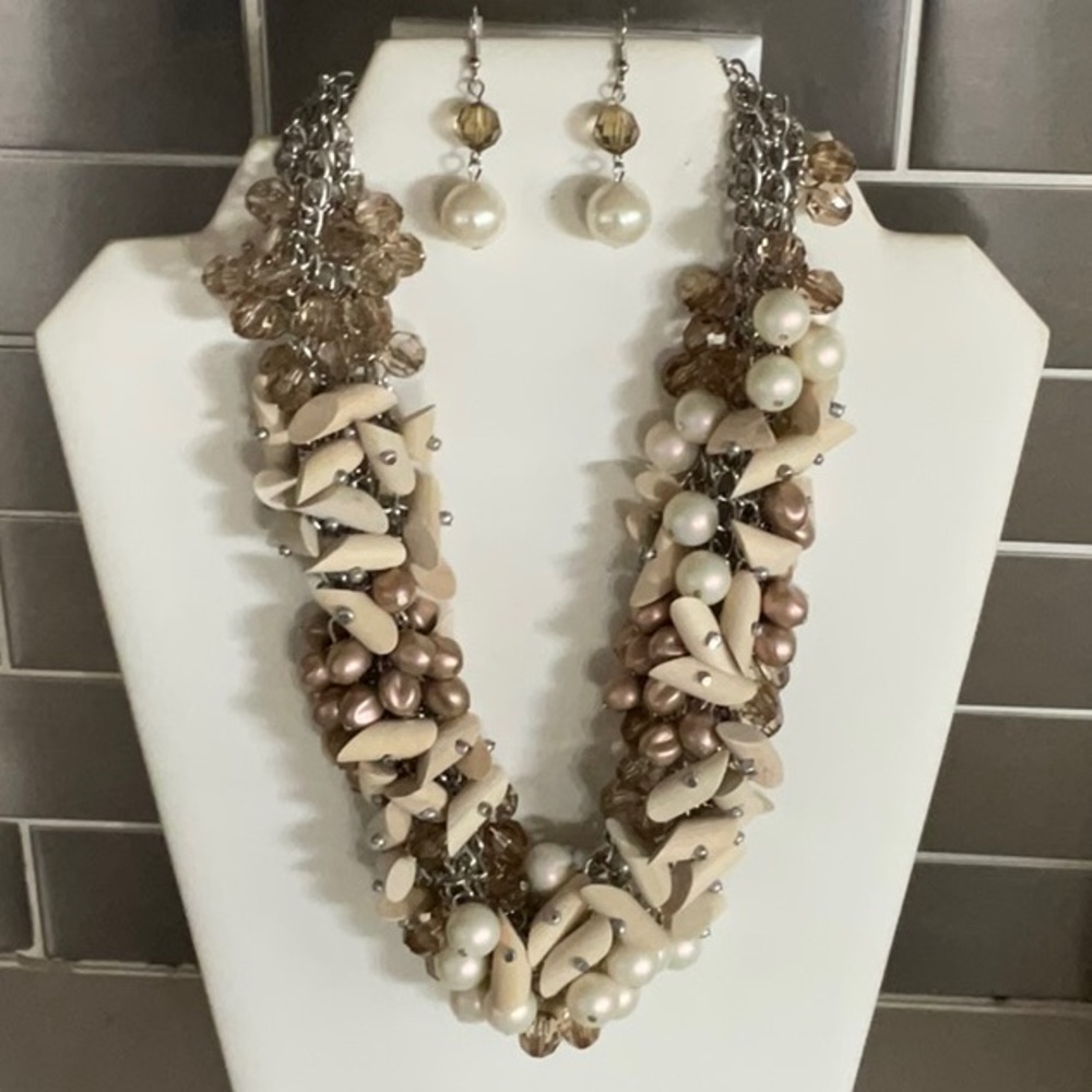 Statement Faux Pearl Necklace Earring Set